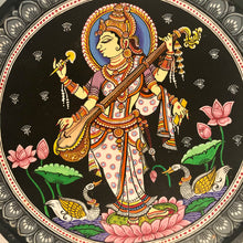 Load image into Gallery viewer, Handcrafted Natural Solid Wood Wall Hanging Plate for home decor, wedding, housewarming gifts of Goddess Saraswati in Pattachitra Wood Art