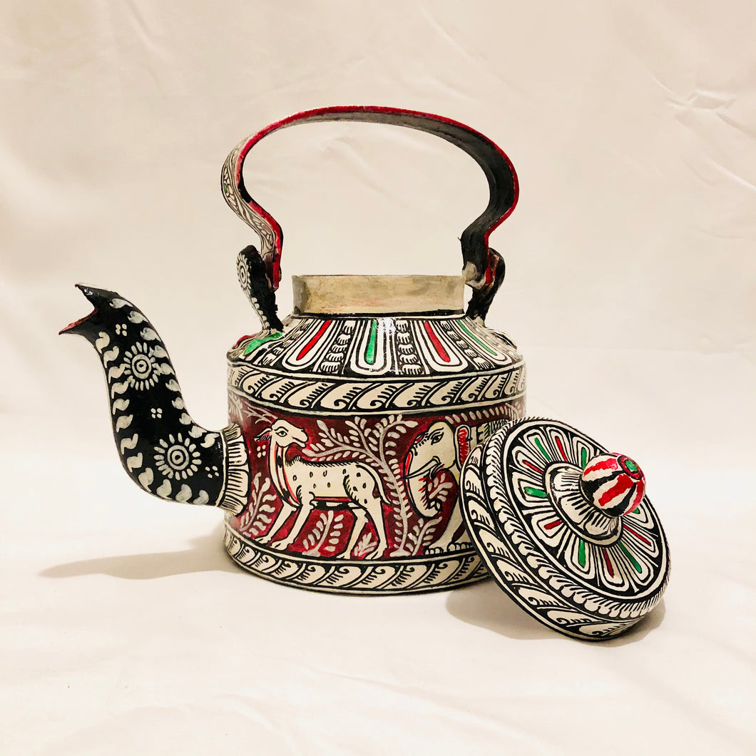 Aluminum Handpainted Black and White Pattachitra Kettles for Home Decor, Gifting & Serving