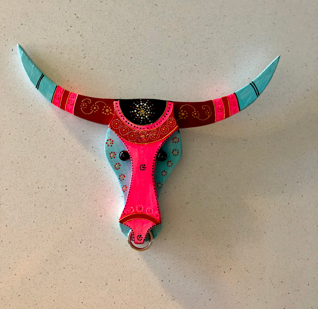 Handcrafted Aqua Wooden Longhorn Wall Decor for housewarming gift, casual gift to friends and family, wall decor, perfect for door sign