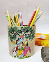 Load image into Gallery viewer, Handcrafted and handpainted Pen and Pencil holder of solid wood

